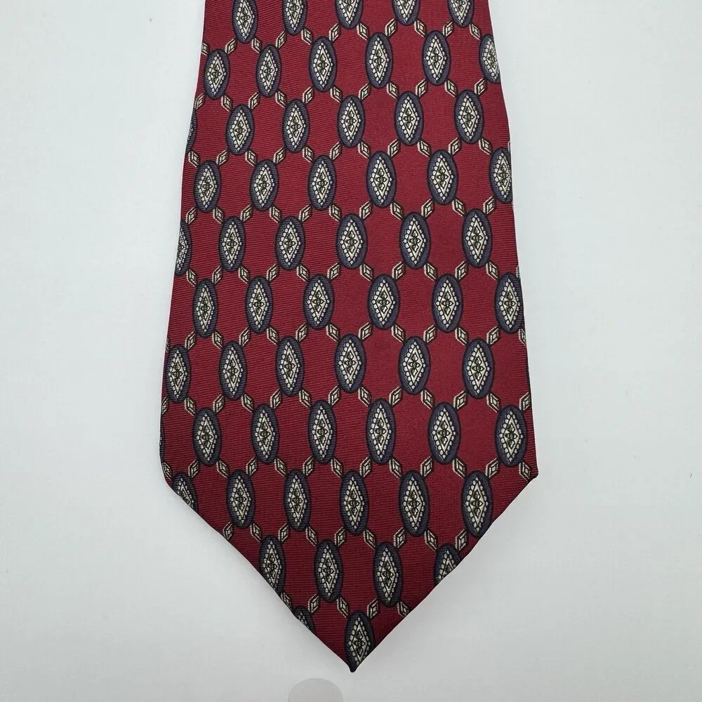 Vintage Johnny Carson Red Italian Silk Paisley Tie Burgundy Classic Prep 80s 90s